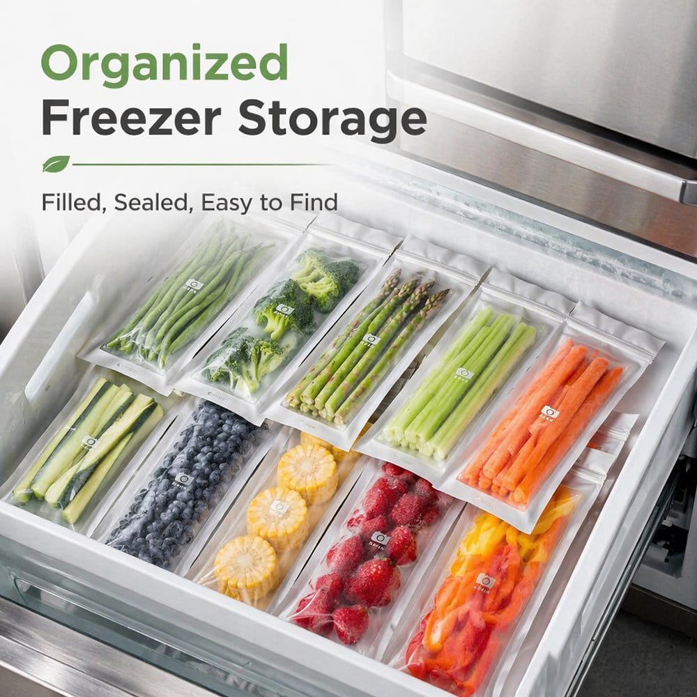 🔥 49% OFF Limited Offer – 🥬 Reusable Long Food Storage Bags, Double-Zip Seal Freshness Bags for Kitchen