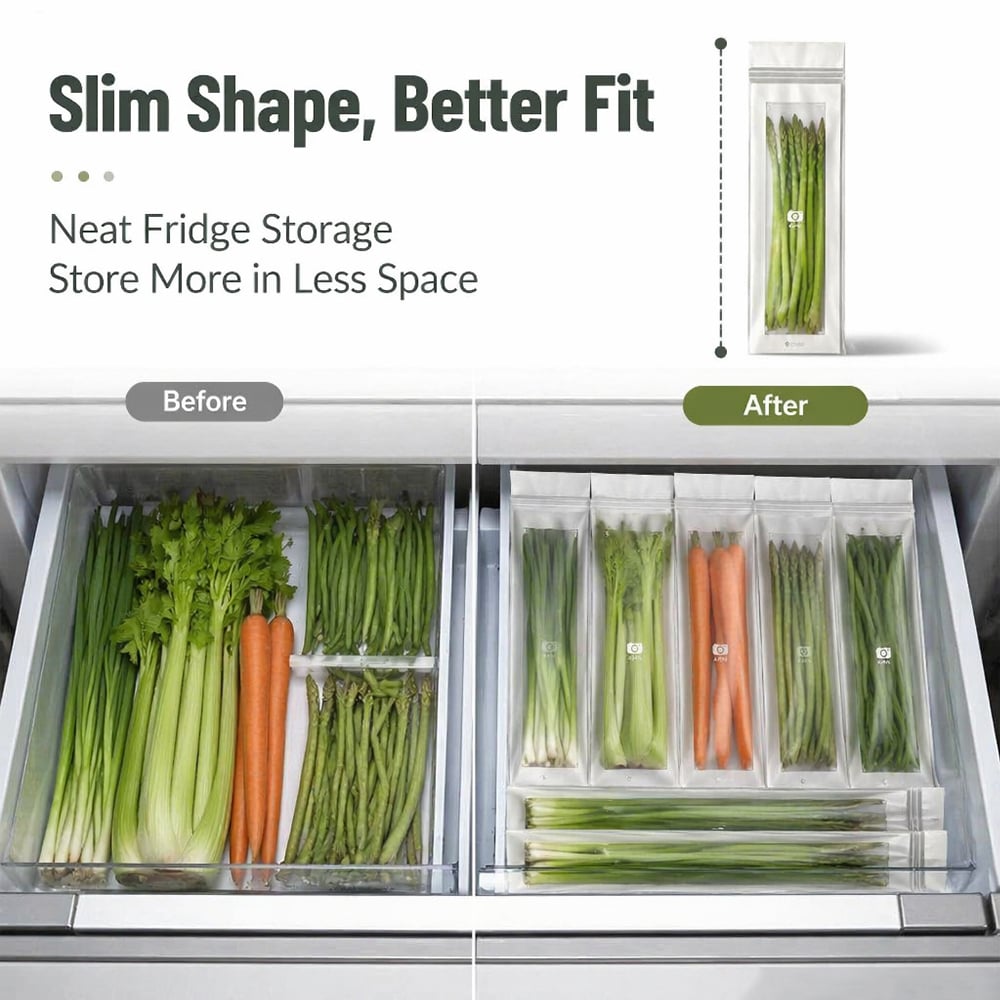 🔥 49% OFF Limited Offer – 🥬 Reusable Long Food Storage Bags, Double-Zip Seal Freshness Bags for Kitchen