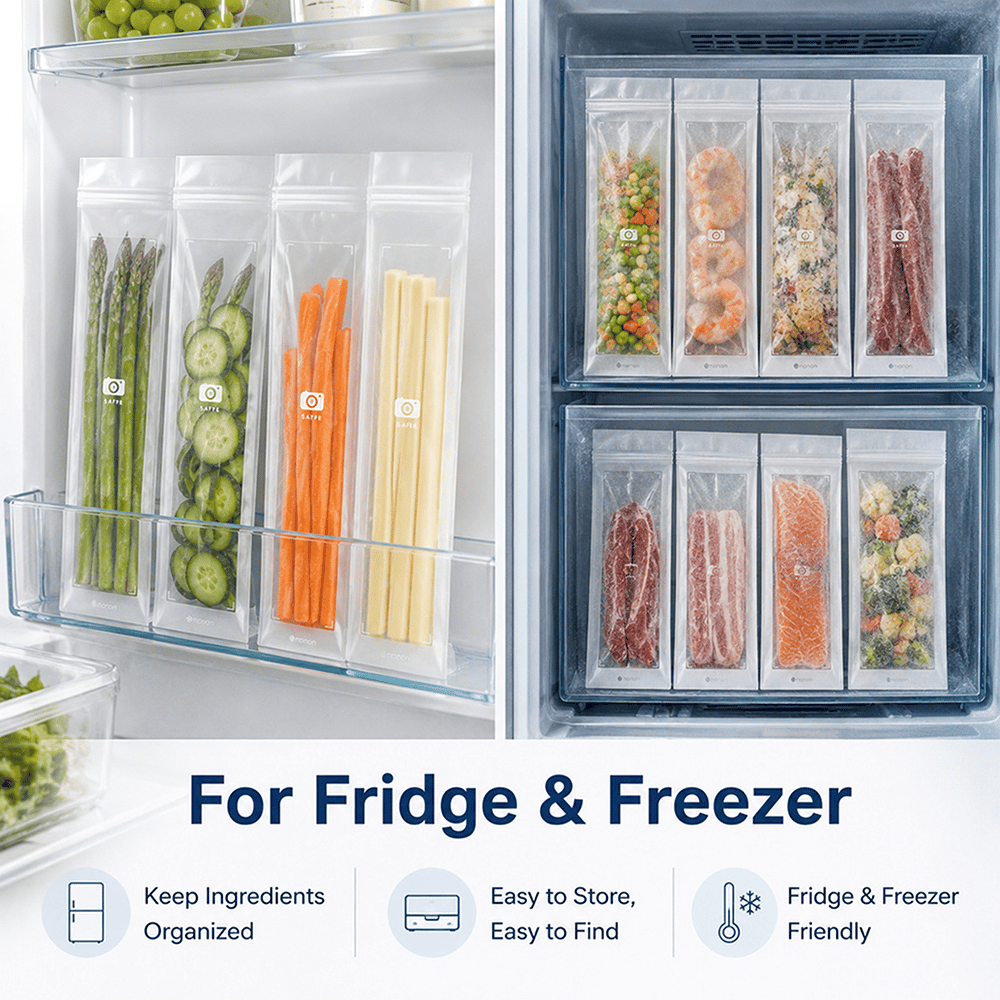 🔥 49% OFF Limited Offer – 🥬 Reusable Long Food Storage Bags, Double-Zip Seal Freshness Bags for Kitchen