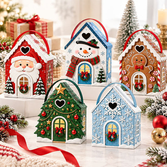 🎄🎄Christmas Cottage Gift Box – 5 Festive Designs for Candy & Small Gifts