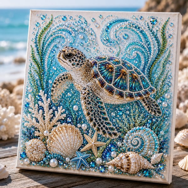 🔥 Last Day Big Sale - 🌊 Ocean Theme Pearl Art DIY Kit – Relaxing DIY Craft to Create Stunning Coastal Artwork