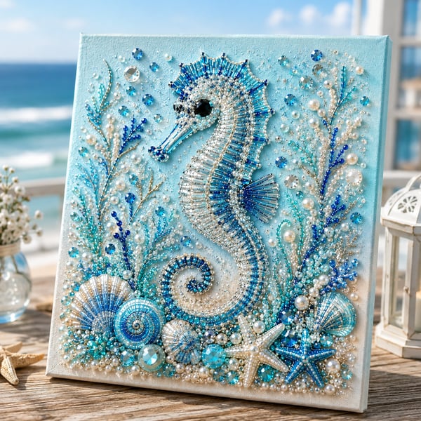 🔥 Last Day Big Sale - 🌊 Ocean Theme Pearl Art DIY Kit – Relaxing DIY Craft to Create Stunning Coastal Artwork