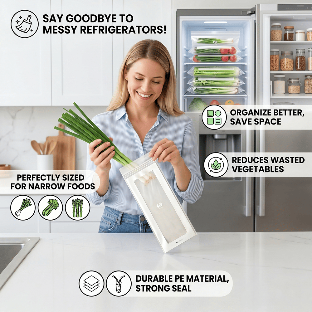 🔥 49% OFF Limited Offer – 🥬 Reusable Long Food Storage Bags, Double-Zip Seal Freshness Bags for Kitchen