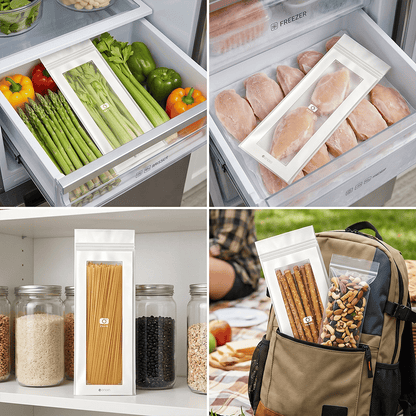 🔥 49% OFF Limited Offer – 🥬 Reusable Long Food Storage Bags, Double-Zip Seal Freshness Bags for Kitchen
