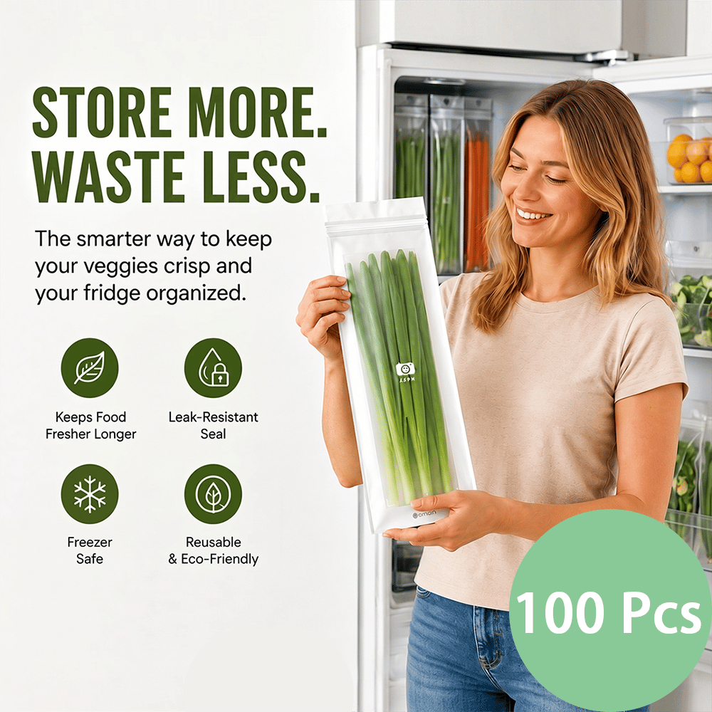 🔥 49% OFF Limited Offer – 🥬 Reusable Long Food Storage Bags, Double-Zip Seal Freshness Bags for Kitchen