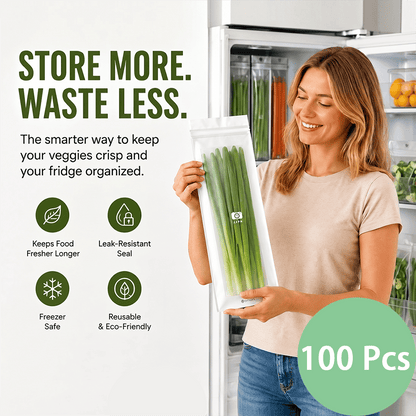 🔥 49% OFF Limited Offer – 🥬 Reusable Long Food Storage Bags, Double-Zip Seal Freshness Bags for Kitchen